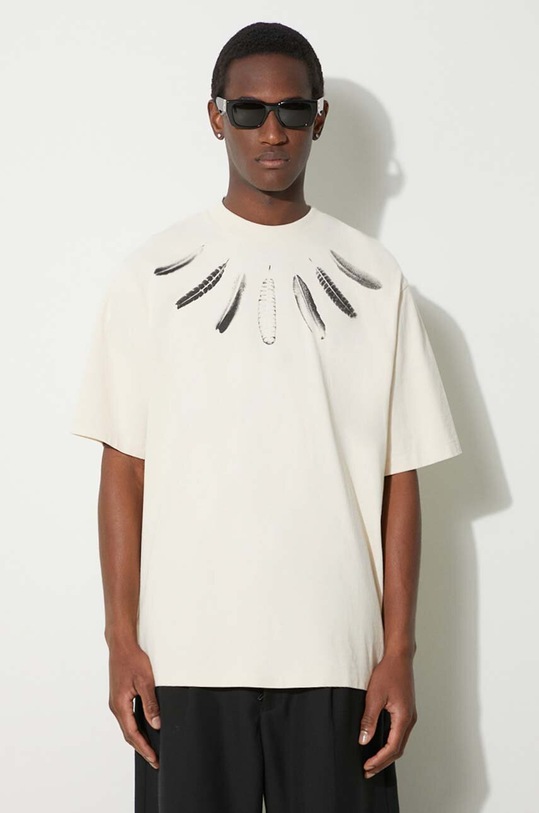 Βαμβακερό μπλουζάκι Marcelo Burlon Collar Feathers Over στάμπα μπεζ CMAA054S24JER0060C10