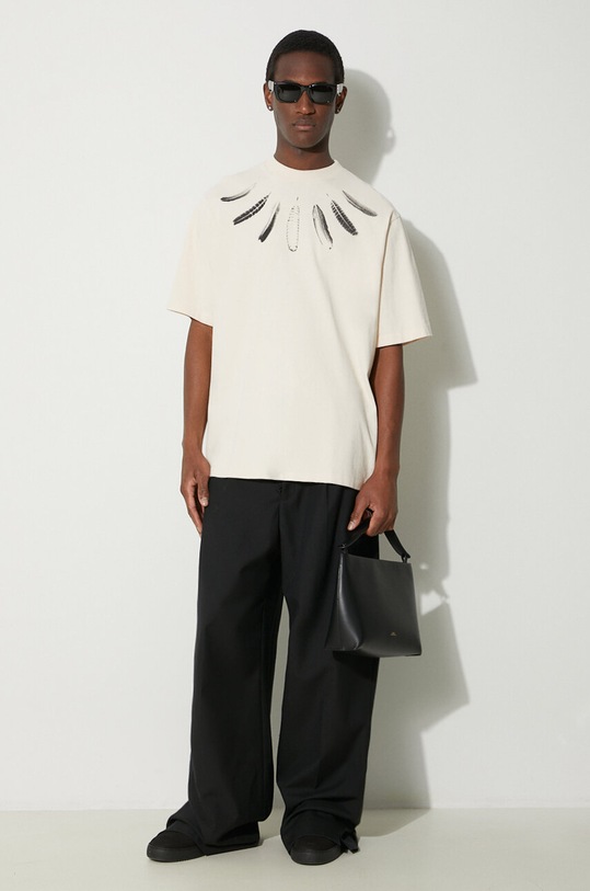 Βαμβακερό μπλουζάκι Marcelo Burlon Collar Feathers Over CMAA054S24JER0060C10 μπεζ SS24