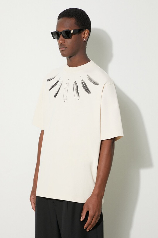 Βαμβακερό μπλουζάκι Marcelo Burlon Collar Feathers Over μπεζ CMAA054S24JER0060C10