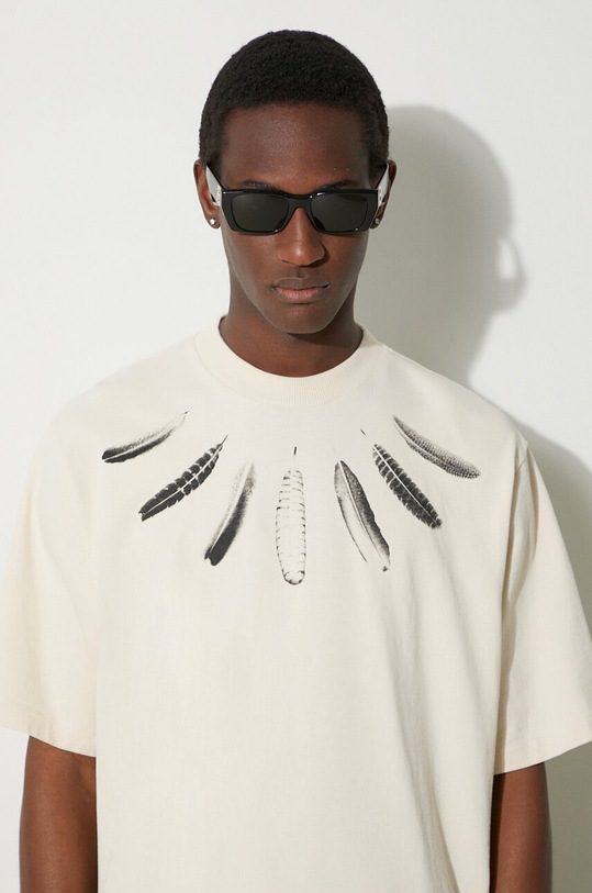 Βαμβακερό μπλουζάκι Marcelo Burlon Collar Feathers Over CMAA054S24JER0060C10 μπεζ