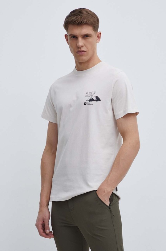 Jack Wolfskin t-shirt bawełniany 1809761 beżowy SS24