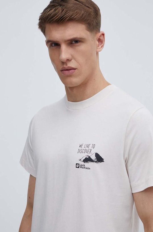 Jack Wolfskin t-shirt bawełniany beżowy 1809761