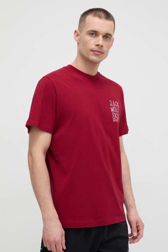 Jack Wolfskin t-shirt Jack Tent nadruk bordowy 1809791