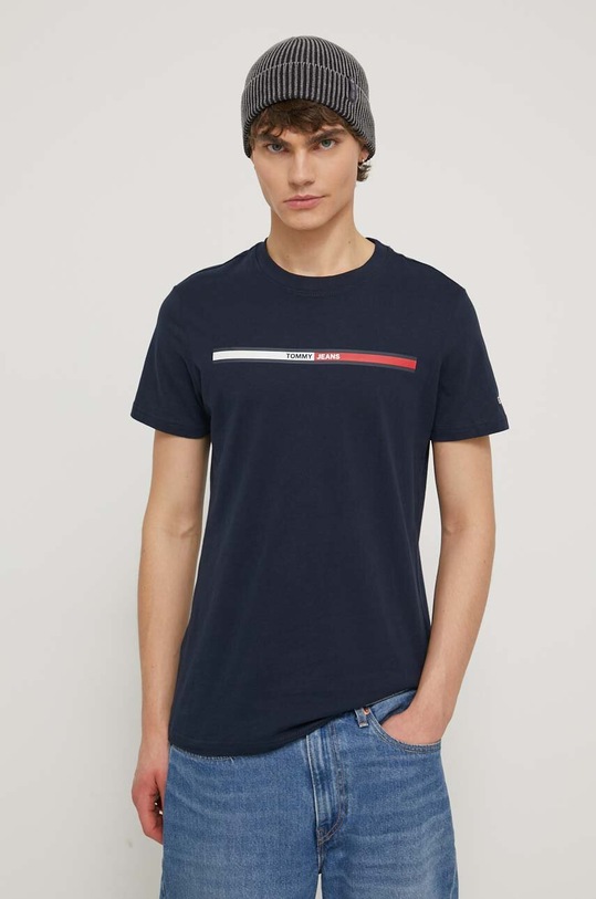 Bavlněné tričko Tommy Jeans potisk námořnická modř DM0DM13509
