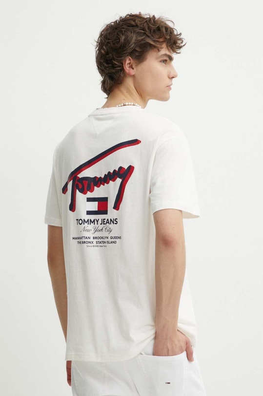 Tommy Jeans t-shirt bawełniany nadruk beżowy DM0DM18574