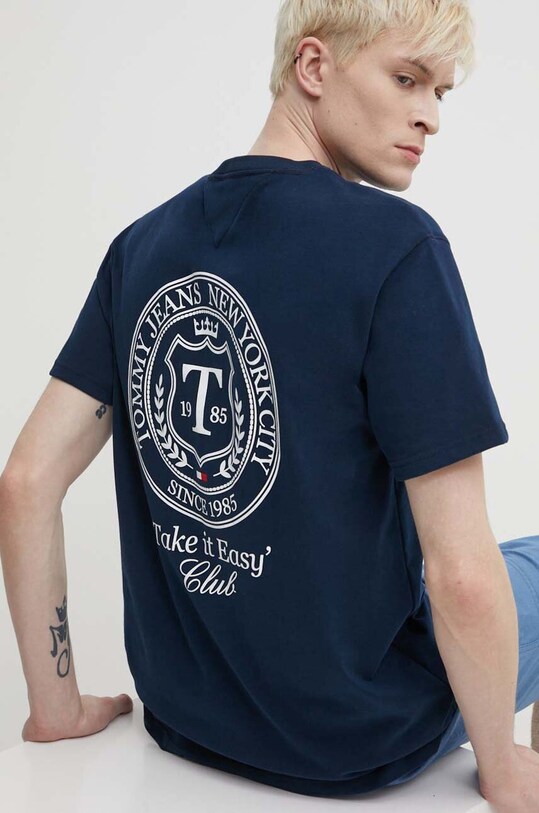 Tommy Jeans tricou din bumbac imprimeu bleumarin DM0DM18578