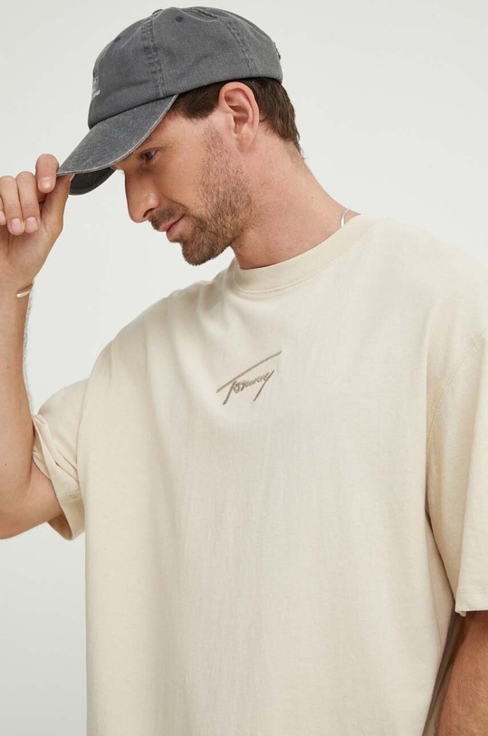Bavlněné tričko Tommy Jeans béžová DM0DM18663