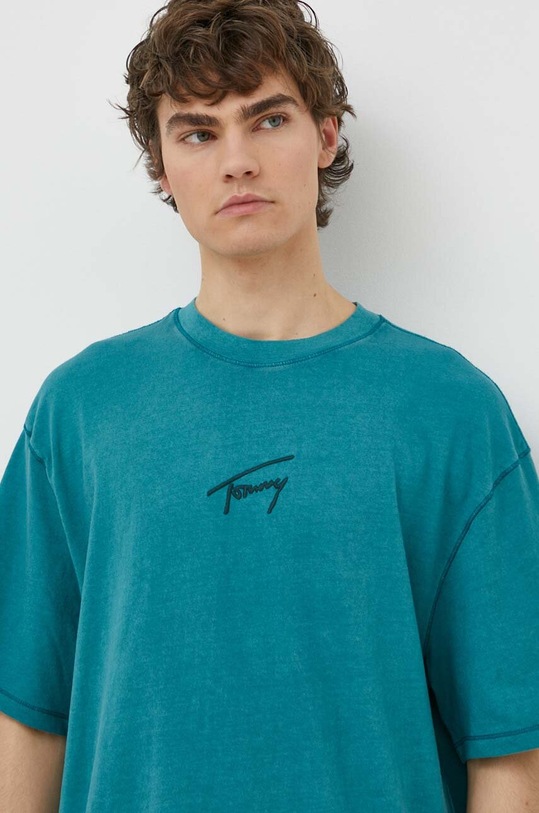 Bavlněné tričko Tommy Jeans tyrkysová DM0DM18663