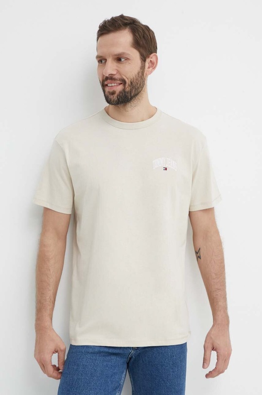 Tommy Jeans t-shirt bawełniany aplikacja beżowy DM0DM18665
