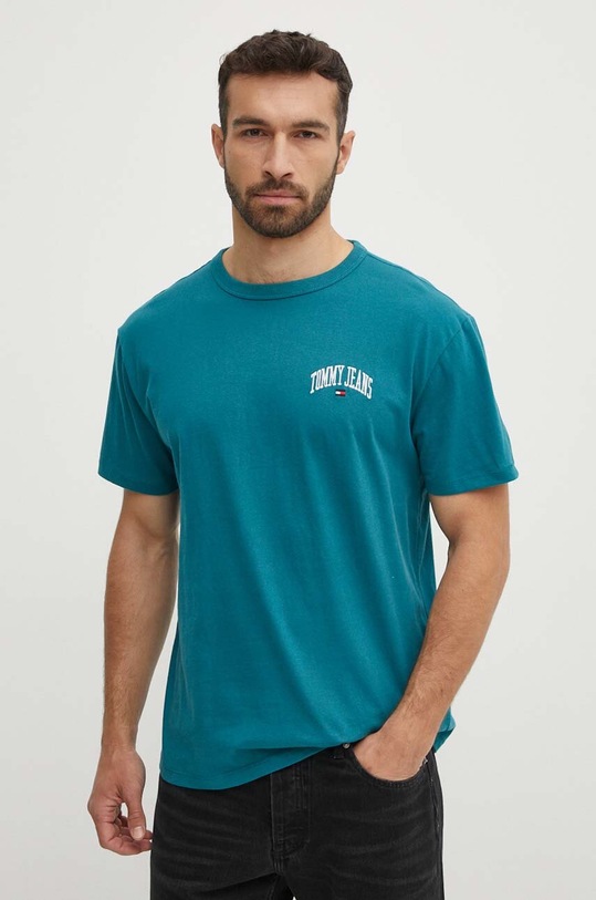 Tommy Jeans t-shirt bawełniany DM0DM18665 turkusowy SS24