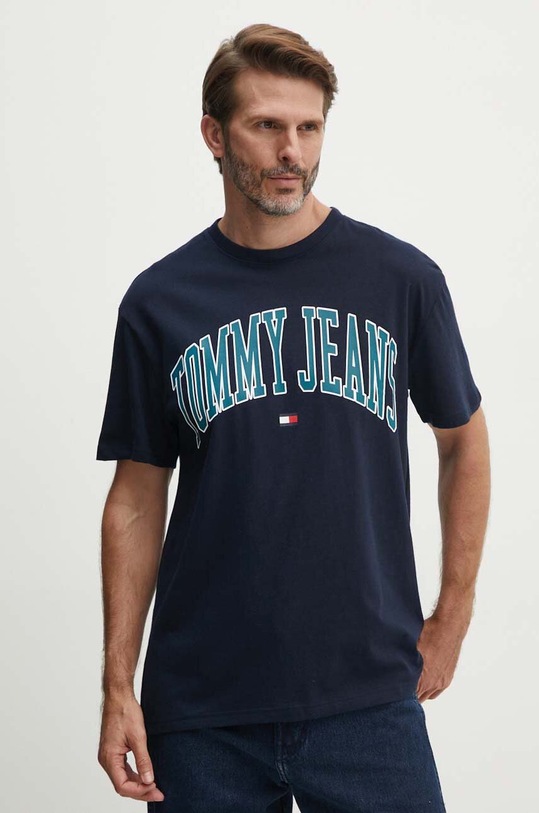 Bavlněné tričko Tommy Jeans potisk námořnická modř DM0DM18558