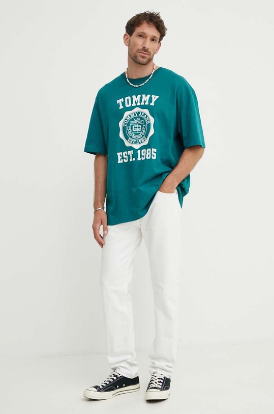 Tommy Jeans t-shirt bawełniany DM0DM18560 turkusowy SS24