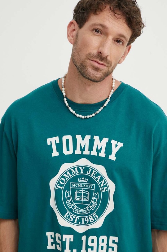 Tommy Jeans t-shirt bawełniany turkusowy DM0DM18560