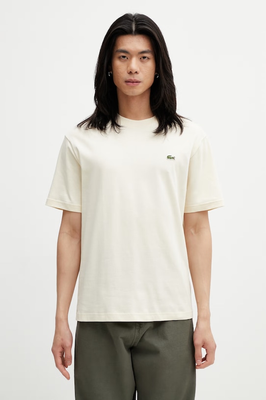 Lacoste T-shirt basic męski bawełniany beżowy TH7318
