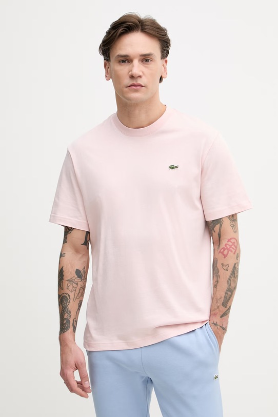 Lacoste T-shirt basic męski bawełniany różowy TH7318