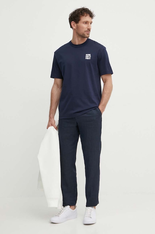 Памучна тениска Lacoste TH0133 тъмносин SS24