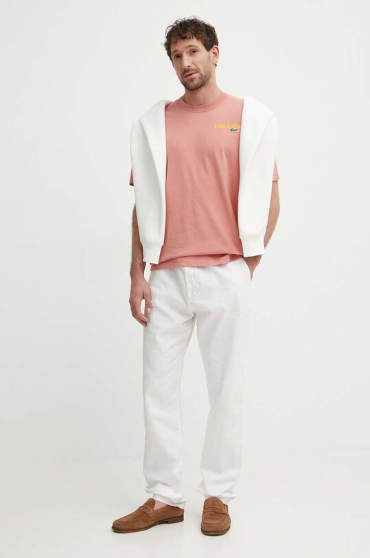 Lacoste t-shirt bawełniany TH7544 różowy SS24