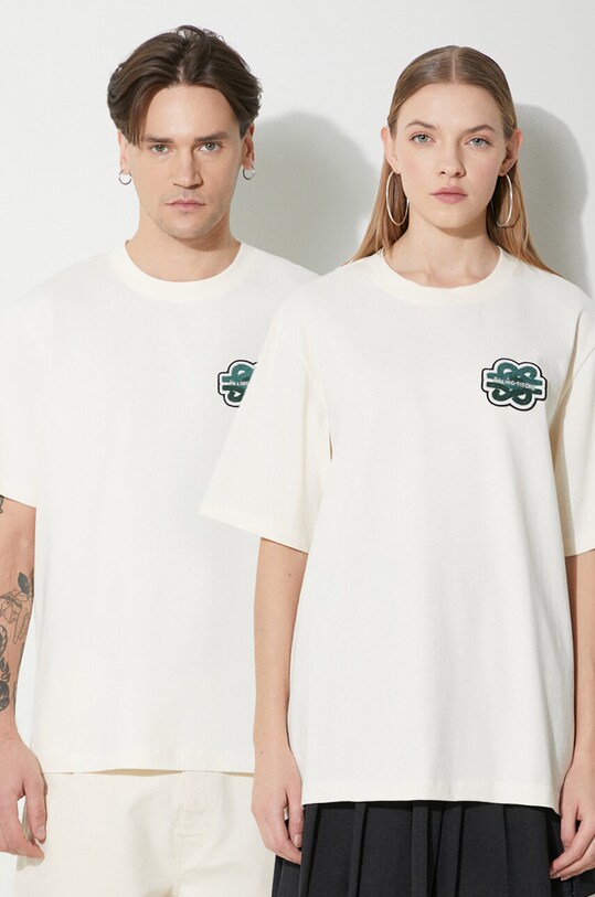 Filling Pieces tricou din bumbac T-shirt Gowtu imprimeu bej 74433929936