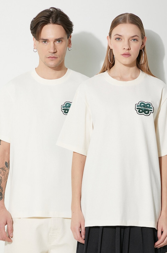 Bavlnené tričko Filling Pieces T-shirt Gowtu nášivka béžová 74433929936