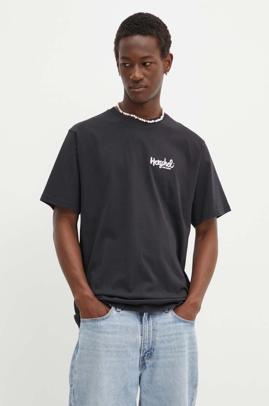 Бавовняна футболка Herschel чорний 50319.06234