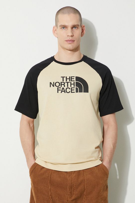 The North Face tricou din bumbac M S/S Raglan Easy Tee print bej NF0A87N73X41