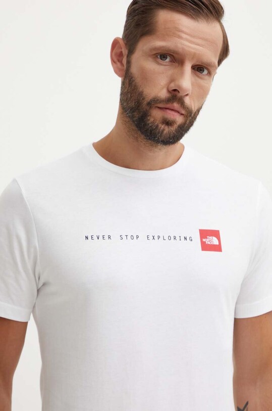 Bavlnené tričko The North Face M S/S Never Stop Exploring Tee biela NF0A87NSFN41