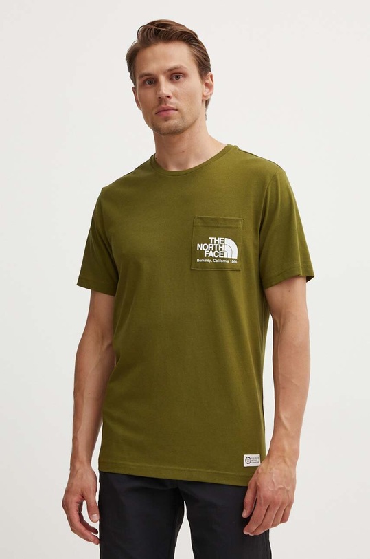 Bombažna kratka majica The North Face M Berkeley California Pocket S/S Tee Potisk zelena NF0A87U2PIB1