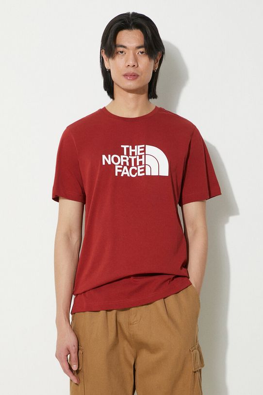 The North Face tricou din bumbac M S/S Easy Tee print burgundia NF0A87N5POJ1