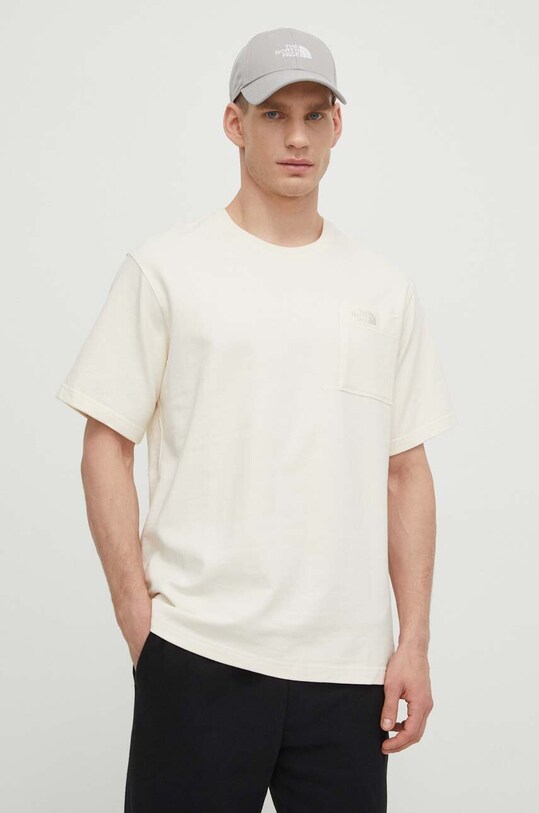 The North Face tricou din bumbac NF0A87D1QLI1 bej SS24