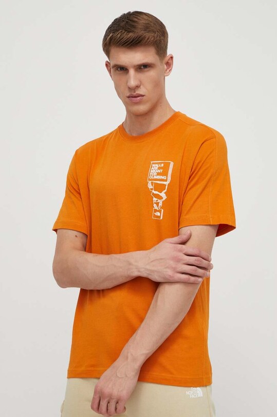 The North Face tricou din bumbac print portocaliu NF0A87FFPCO1
