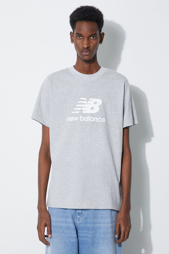 Bavlnené tričko New Balance Essentials Cotton regular sivá MT41502AG