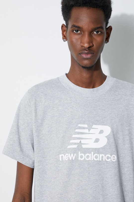Bavlnené tričko New Balance Essentials Cotton MT41502AG sivá