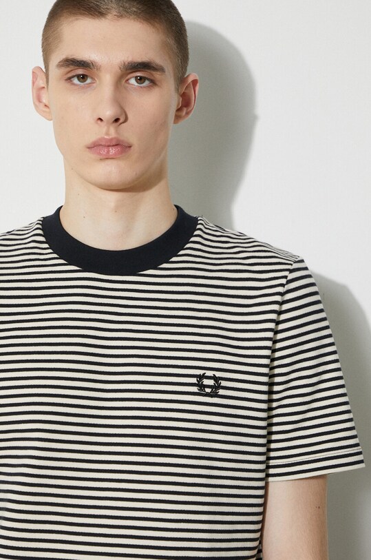 Fred Perry cotton t-shirt Fine Stripe Heavy Weight Tee regular beige M6581.V54