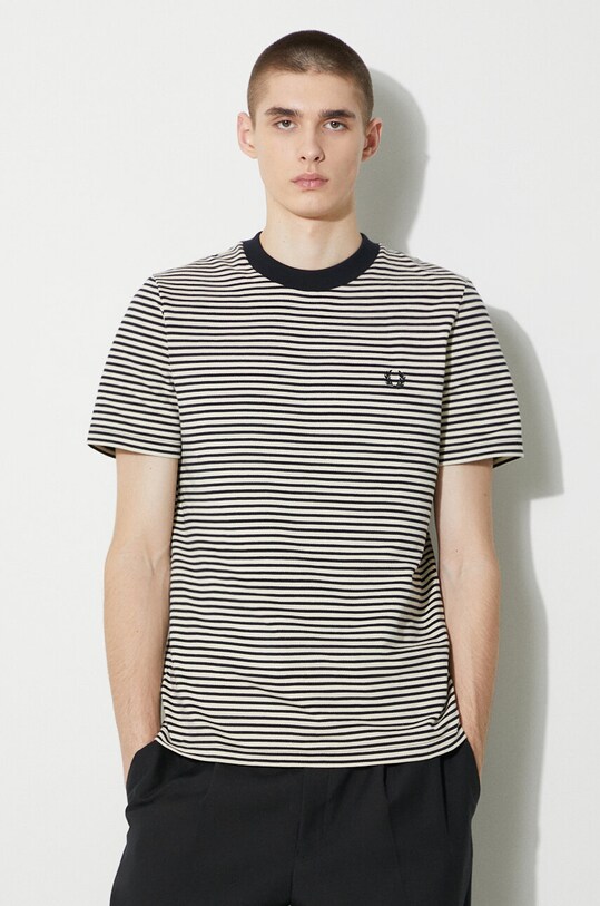 Fred Perry cotton t-shirt Fine Stripe Heavy Weight Tee beige M6581.V54