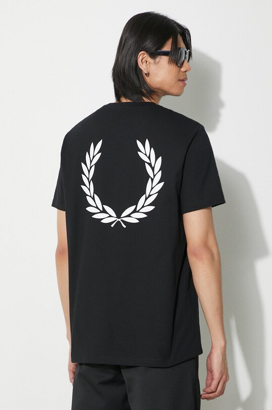Fred Perry cotton t-shirt Rear Powder Laurel Graphic Tee regular black M7784.102