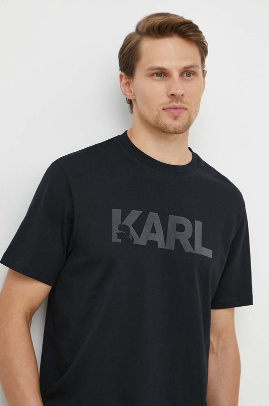Bavlněné tričko Karl Lagerfeld kulatý černá 241M2102