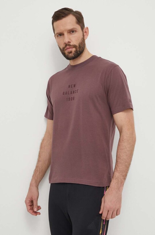 New Balance t-shirt bawełniany MT41519LIE nadruk fioletowy MT41519LIE