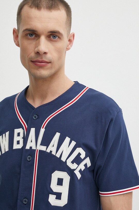 Pamučna majica New Balance mornarsko plava MT41512NNY