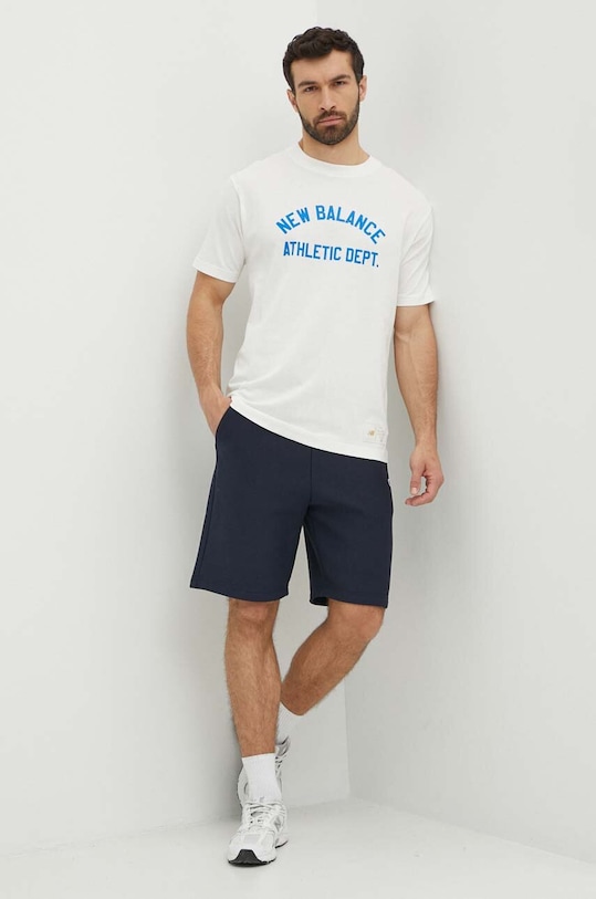 Bavlněné tričko New Balance MT41514SST béžová SS24