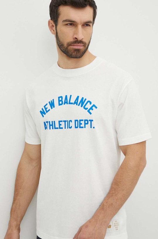 Bavlněné tričko New Balance MT41514SST béžová
