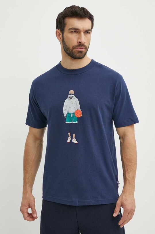 New Balance tricou din bumbac print albastru MT41578NNY