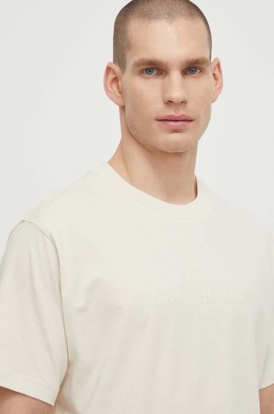 Bavlněné tričko New Balance MT41559LIN béžová MT41559LIN