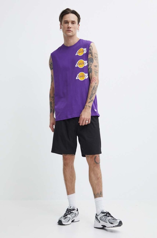 Bavlněné tričko New Era 60435473 fialová SS24
