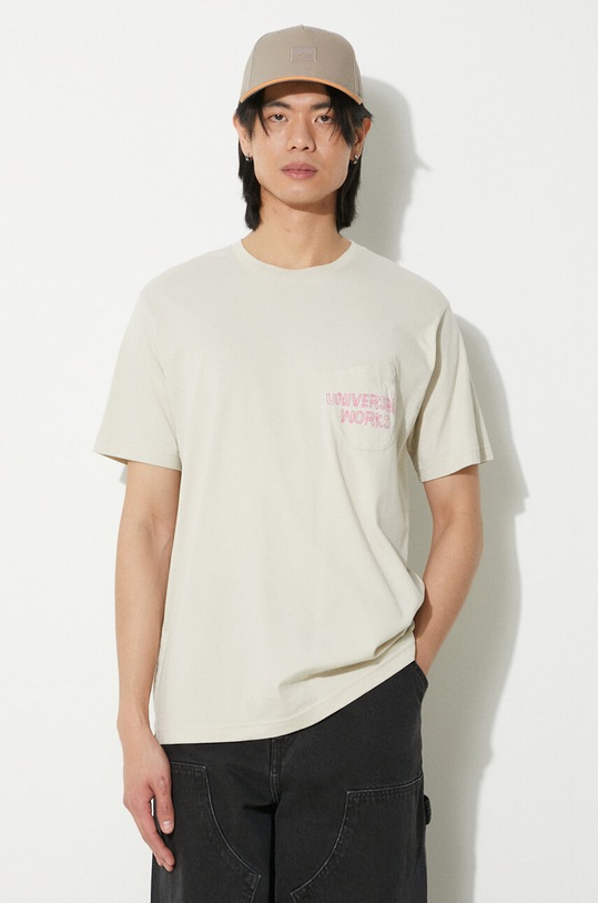 Universal Works tricou din bumbac Print Pocket Tee bej 30611.DRIFTWOOD