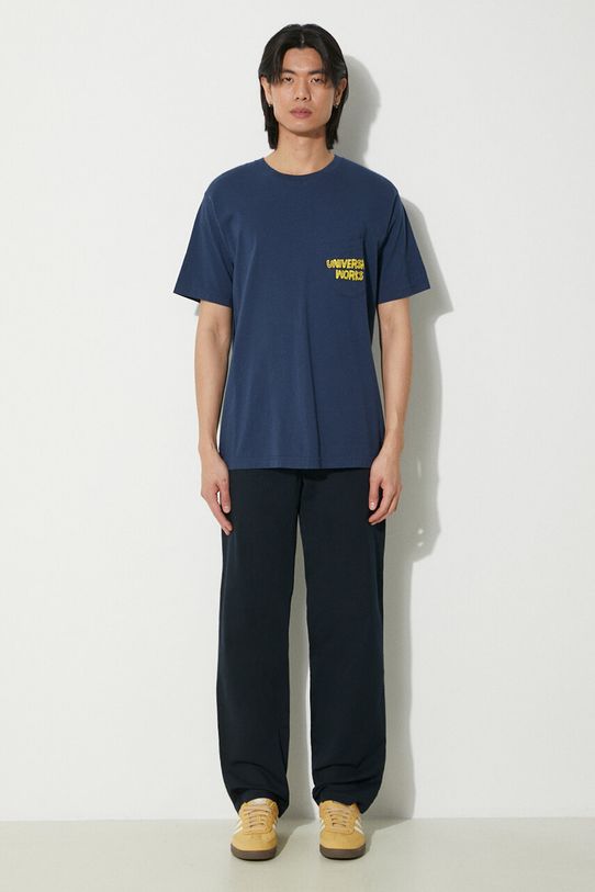 Βαμβακερό μπλουζάκι Universal Works Print Pocket Tee 30611.NAVY σκούρο μπλε SS24