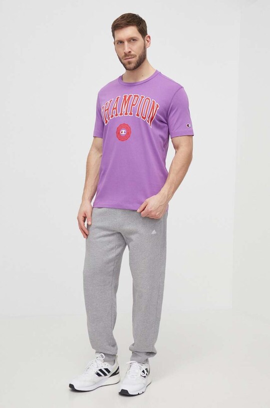 Champion t-shirt bawełniany 219852 fioletowy SS24