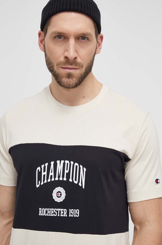 Champion t-shirt bawełniany nadruk beżowy 219853