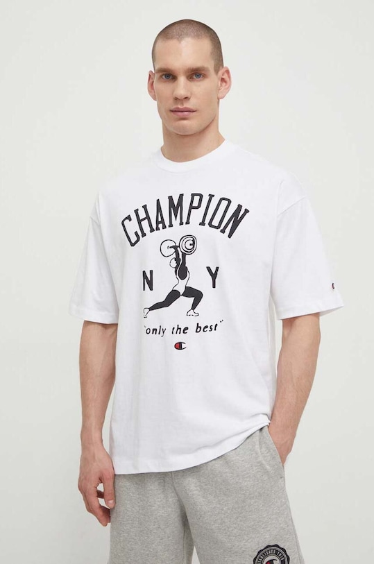 Champion tricou din bumbac print alb 219856