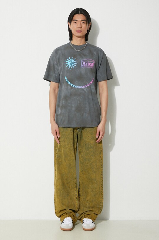 Pamučna majica Aries Grunge Happy Dude SS Tee SUAR60014X siva SS24
