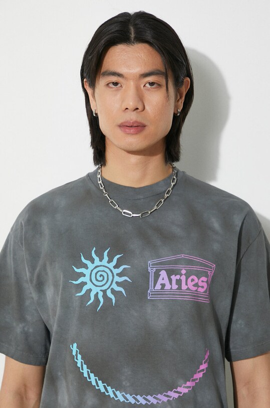 Pamučna majica Aries Grunge Happy Dude SS Tee siva SUAR60014X